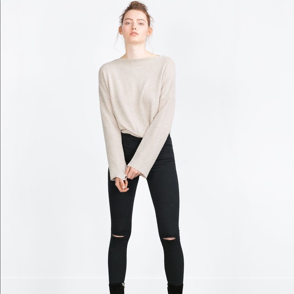 Zara Black Skinny High Waisted Ripped Jean